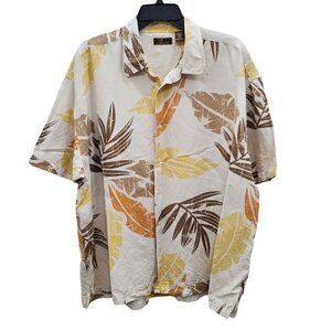 Cafe Luna Men's Big & Tall Cream‎ Orange Tropical Hawaiian Camp Button Up 2XL